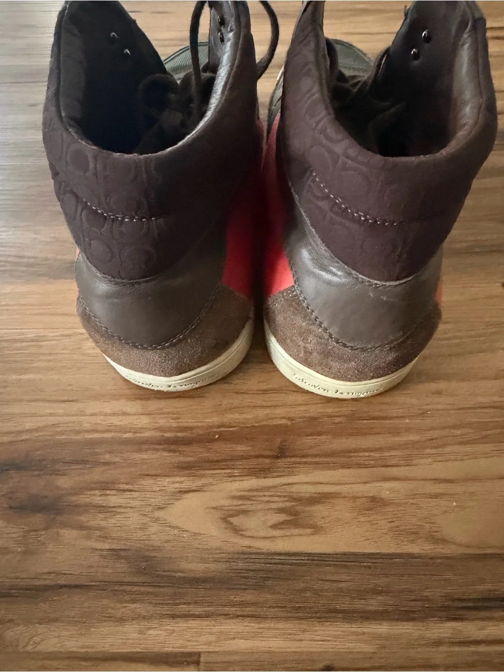 Salvatore Ferragamo Men's High-Top Sneakers in Green, Brown and Red Accent